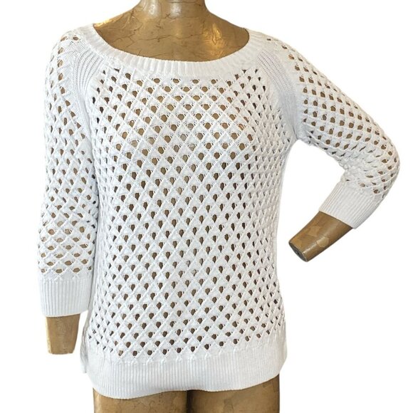 STYLUS Open Knit White Spring Summer Cotton Sweater-Top Cover-up Sz L #340B - Picture 1 of 8